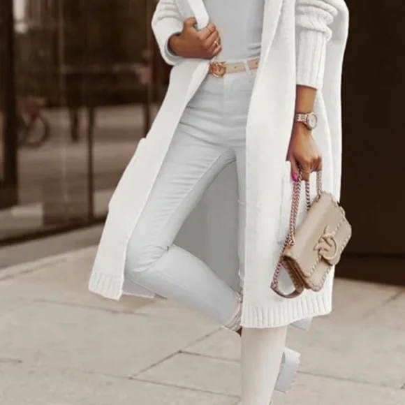 NEW Aoysky Womens Long Cardigans Cable Knitted Oversized Hooded Outer Med White - Picture 3 of 8